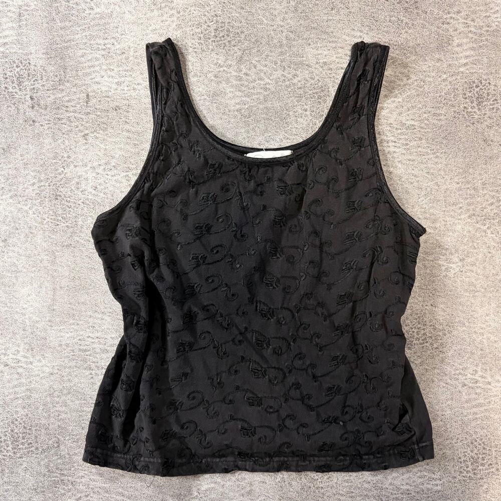 Black Floral Embroidered Vintage Tank Top